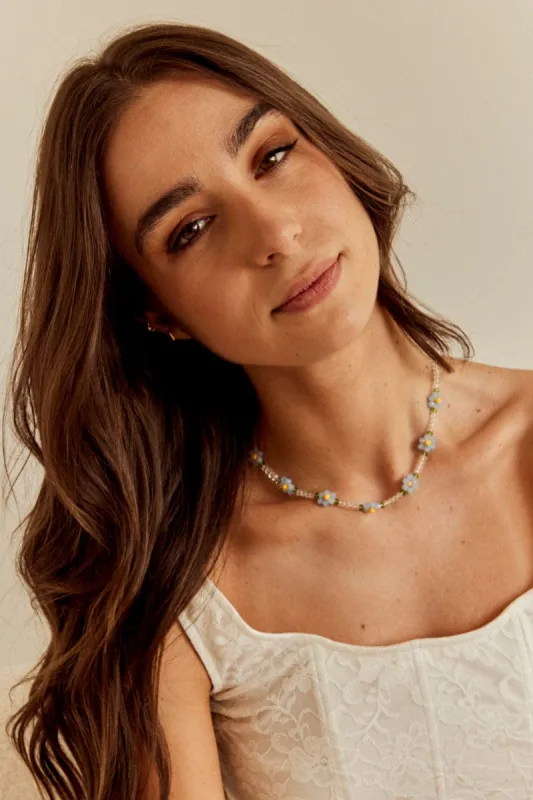 Blue Floral Beaded Necklace sold by Ally Fashion