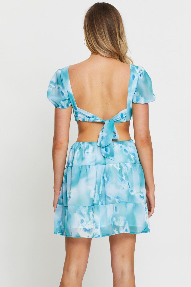 Abstract Print Mini Dress Cut Out Puff Sleeve sold by Ally Fashion product image thumbnail 4