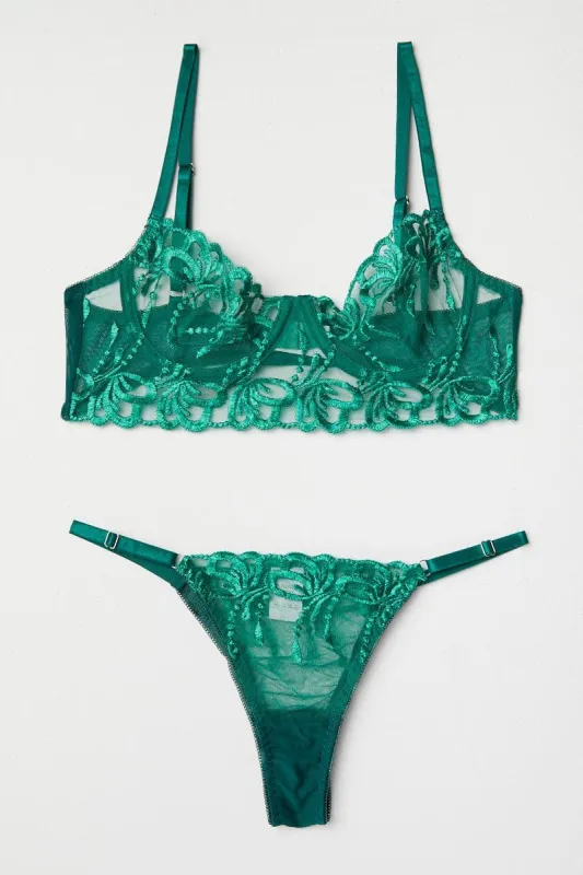 Green Embroidery Lingerie Set sold by Ally Fashion