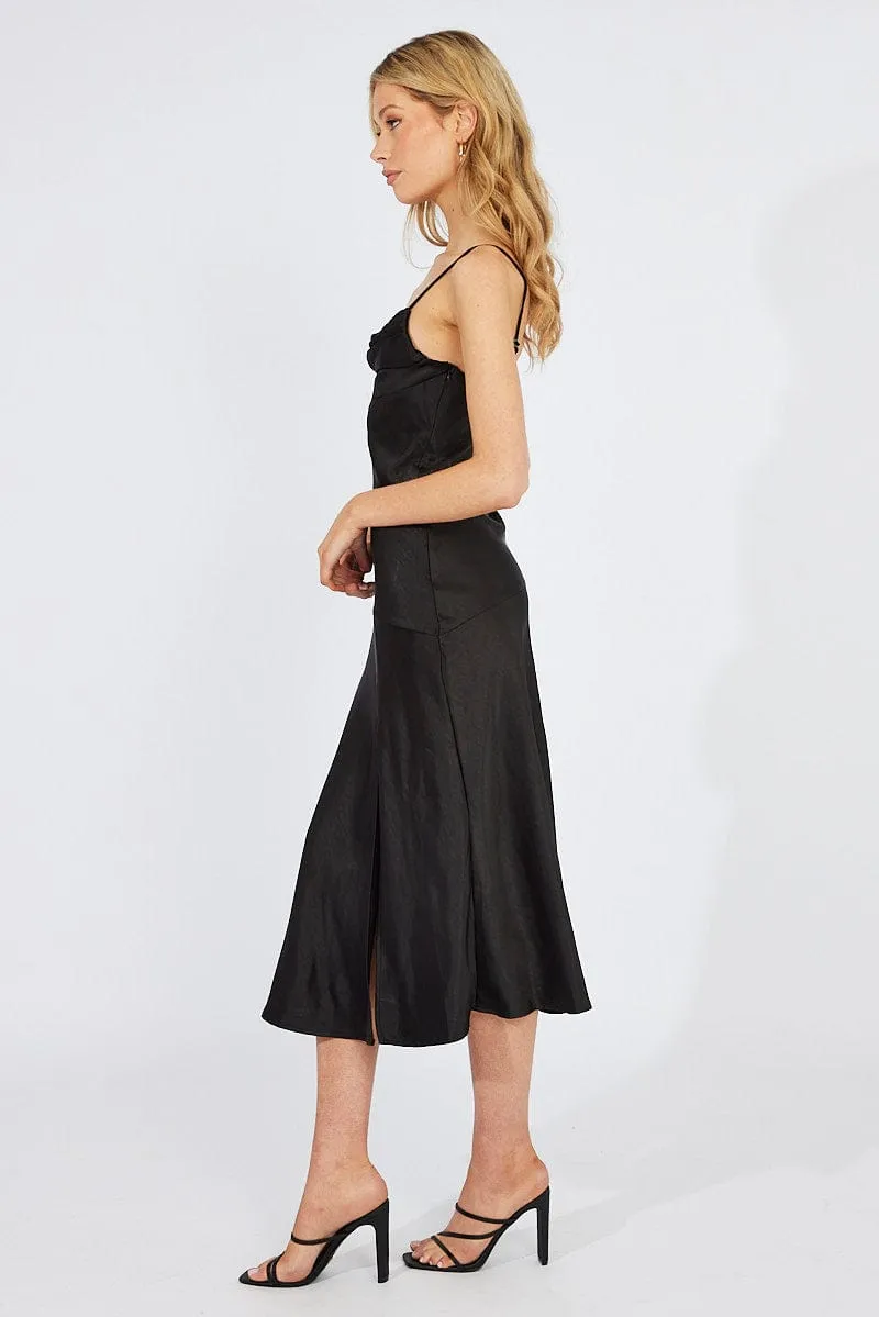 Black Satin Dress Cocktail Split Side Strappy sold by Ally Fashion product image thumbnail 4