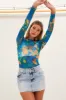 Blue Abstract Abstract Print Mesh Top sold by Ally Fashion