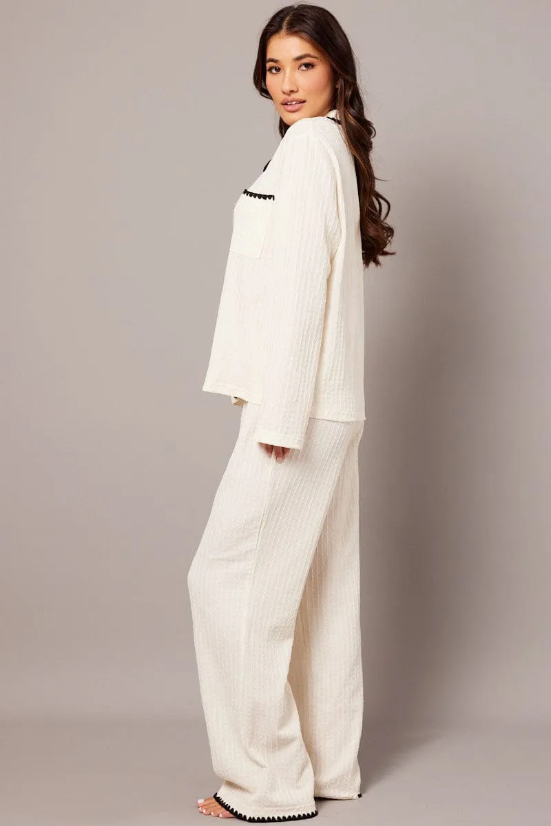 White Soft PJ Set Contrast Trim Long Leg Pyjama sold by Ally Fashion product image thumbnail 4