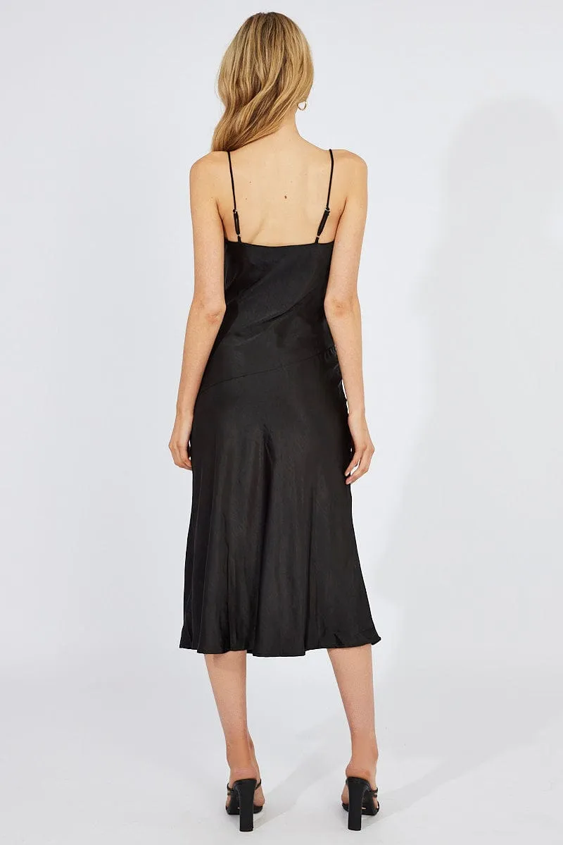 Black Satin Dress Cocktail Split Side Strappy sold by Ally Fashion product image thumbnail 5
