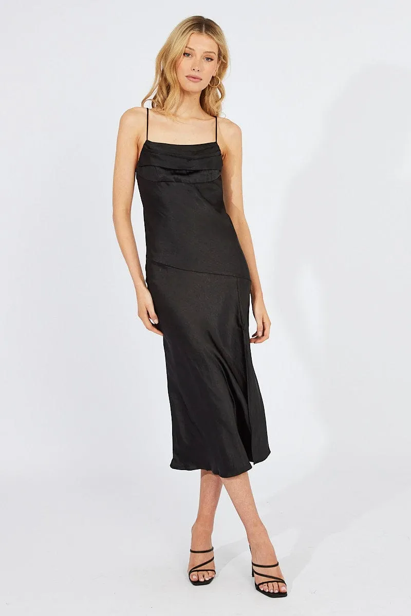 Black Satin Dress Cocktail Split Side Strappy sold by Ally Fashion product image thumbnail 2