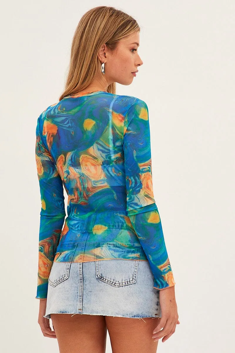 Blue Abstract Abstract Print Mesh Top sold by Ally Fashion product image thumbnail 5