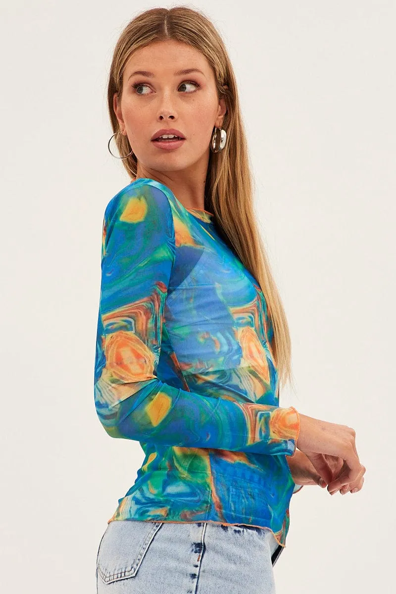 Blue Abstract Abstract Print Mesh Top sold by Ally Fashion product image thumbnail 4