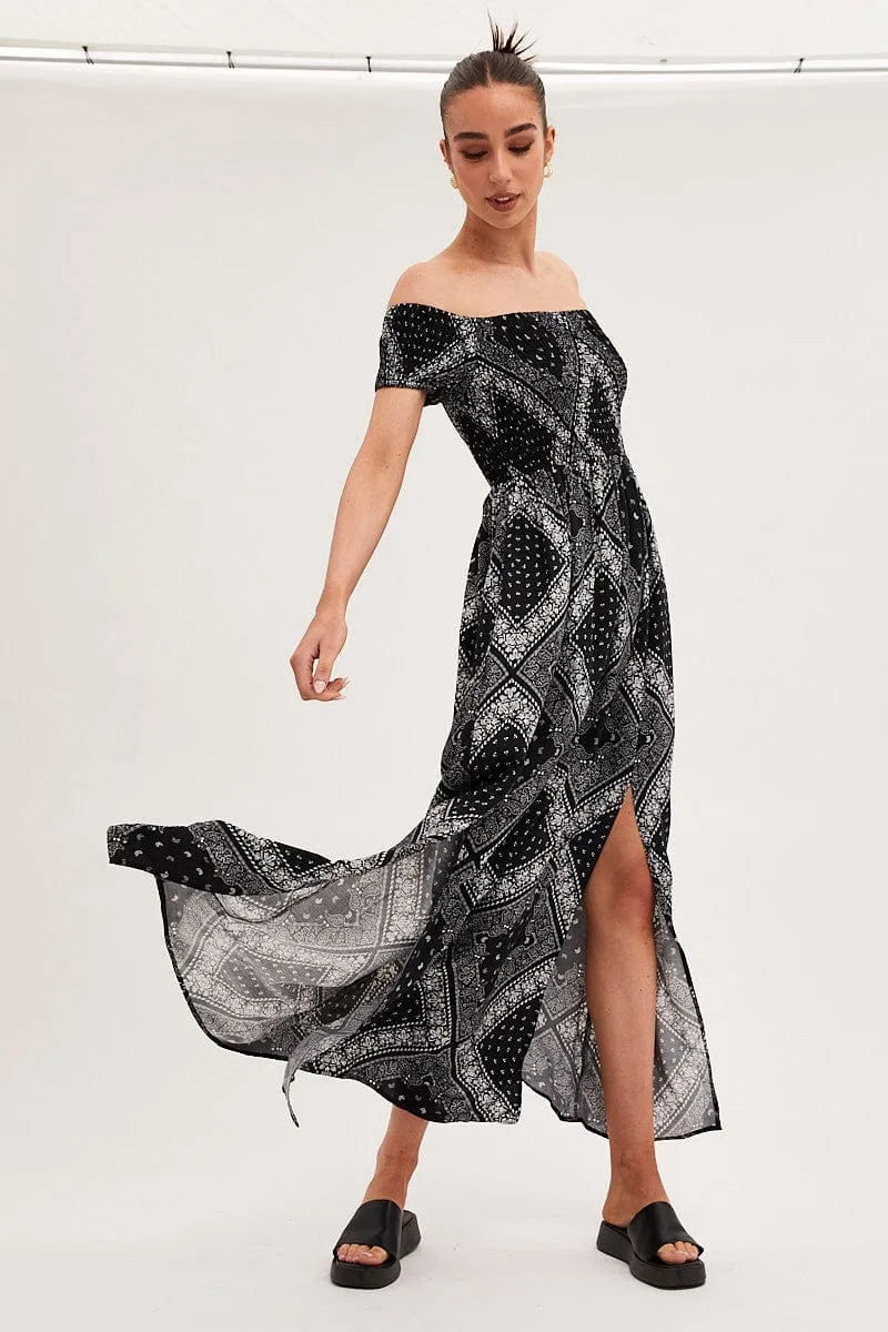 Black Boho Maxi Dress Off Shoulder sold by Ally Fashion