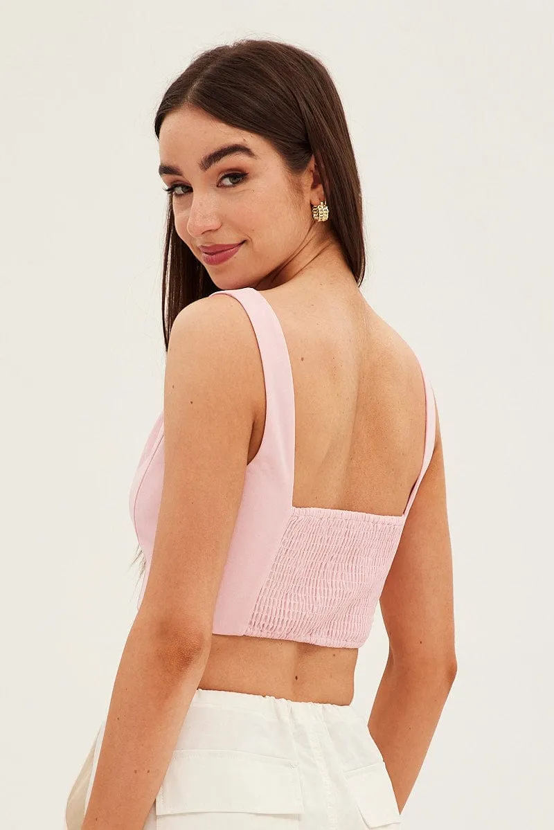 Pink Corset Top Shirred Back Sleeveless Crop Jersey sold by Ally Fashion product image thumbnail 5