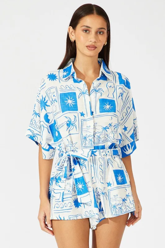 Blue Abstract Oversized Playsuit sold by Ally Fashion