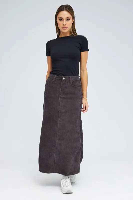 Black Maxi Skirt High Rise A-line Corduroy sold by Ally Fashion