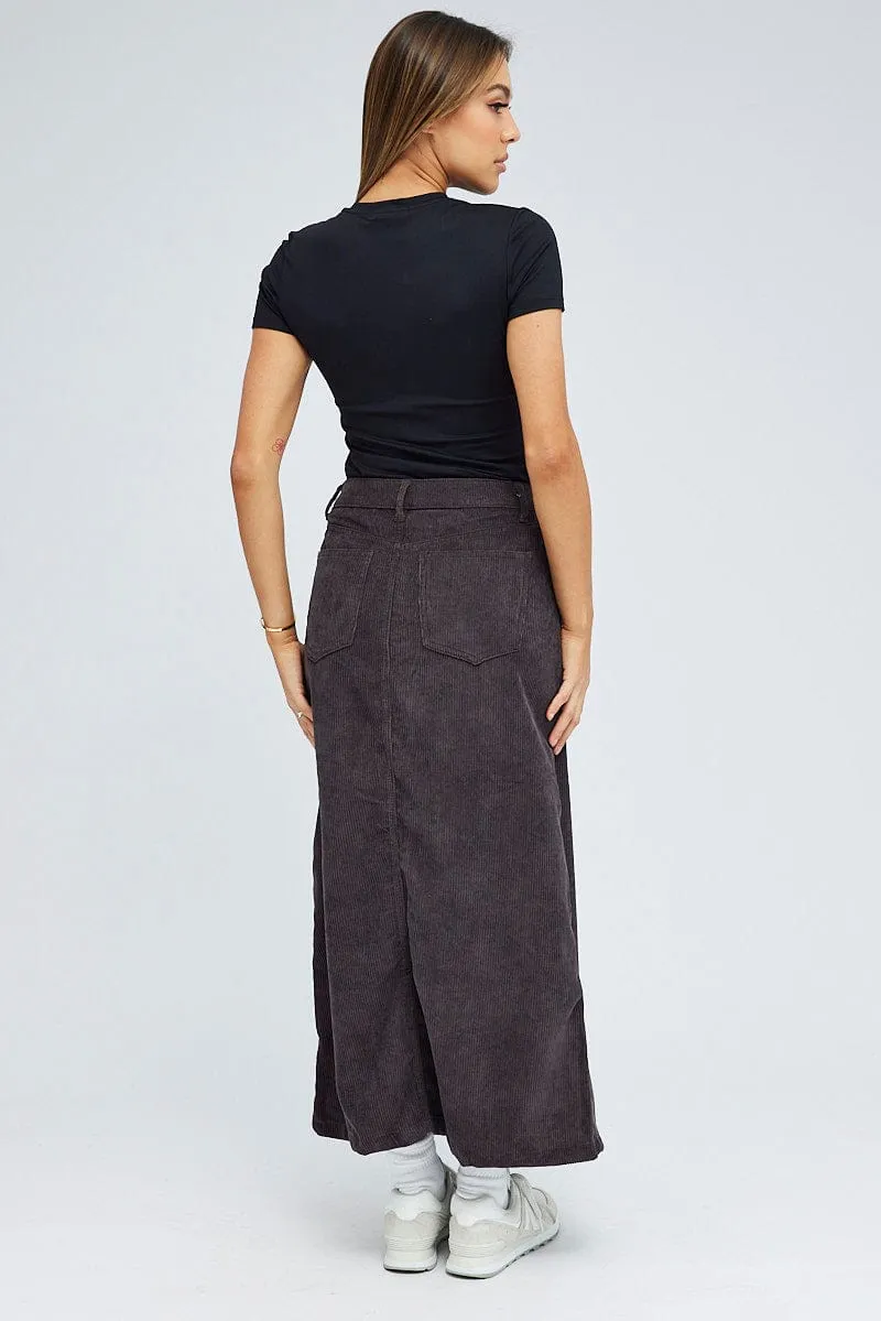 Black Maxi Skirt High Rise A-line Corduroy sold by Ally Fashion product image thumbnail 5