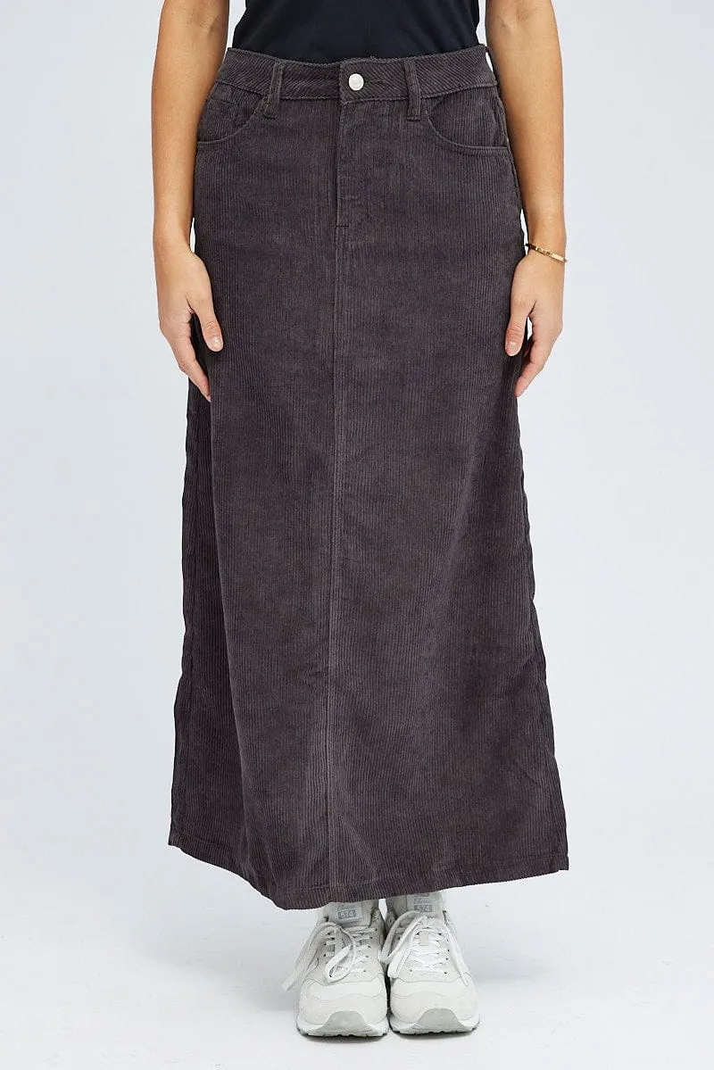 Black Maxi Skirt High Rise A-line Corduroy sold by Ally Fashion product image thumbnail 2