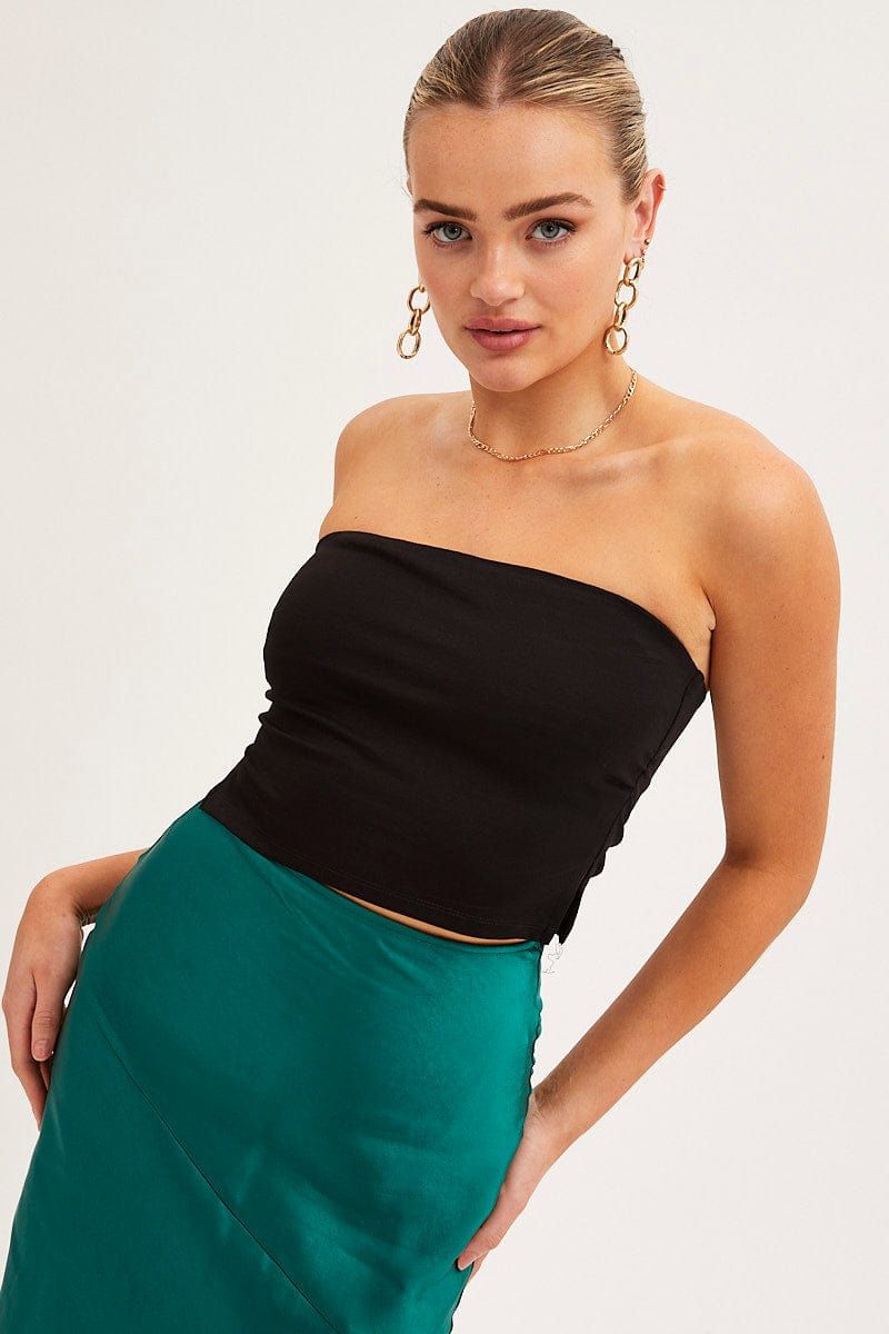 Black Side Split Bandeau Jersey Top sold by Ally Fashion