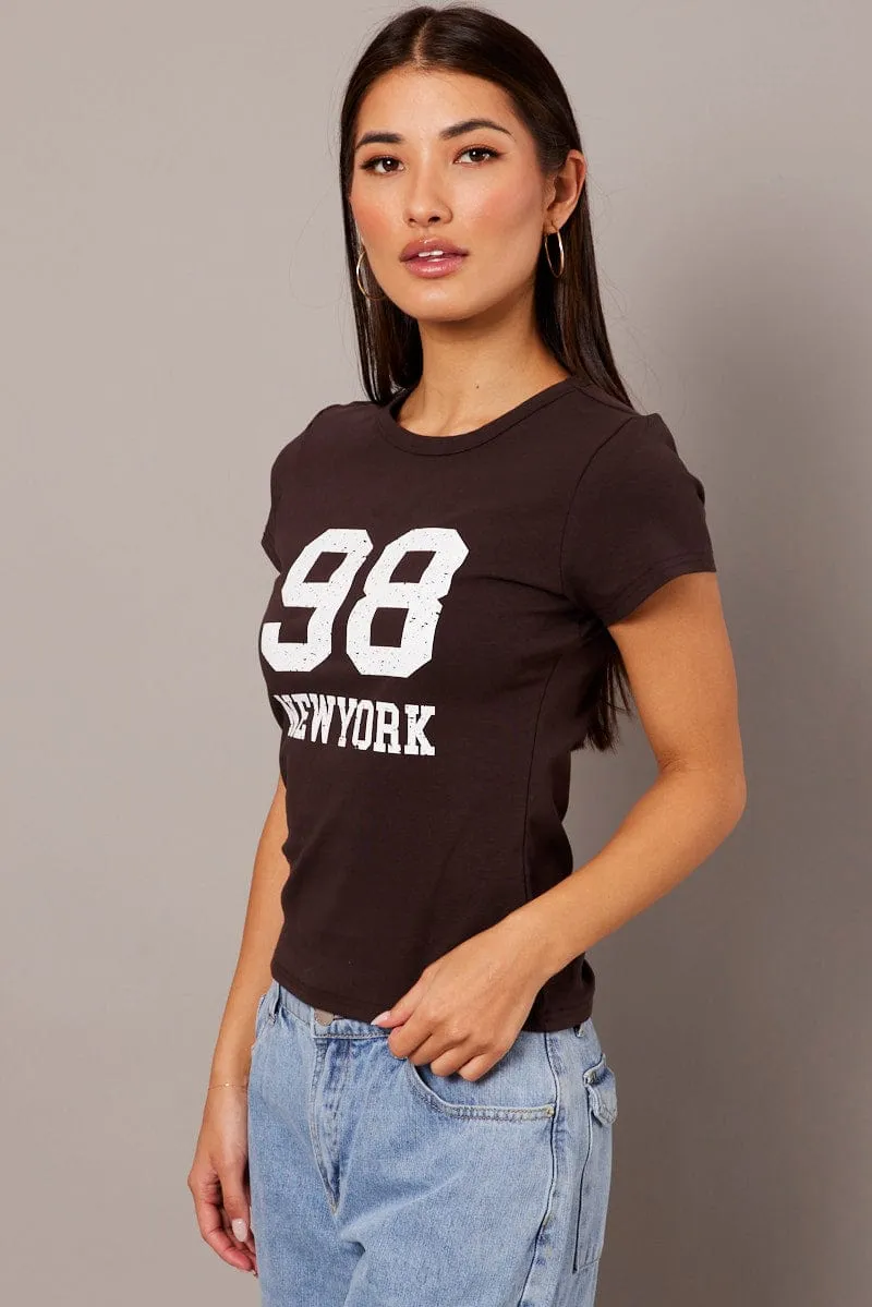 Brown Graphic Tee Short Sleeve sold by Ally Fashion product image thumbnail 4
