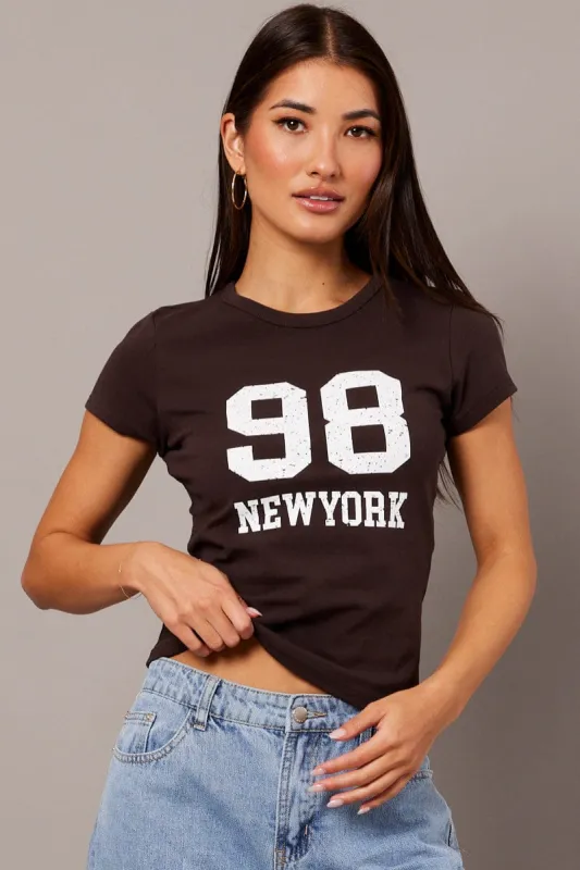 Brown Graphic Tee Short Sleeve made by Ally Fashion