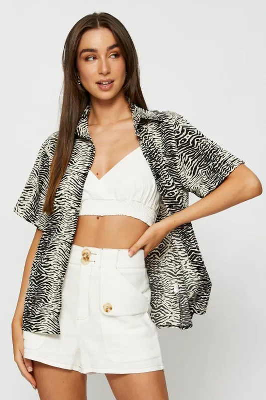 Print Oversized Shirts Short Sleeve Collared sold by Ally Fashion