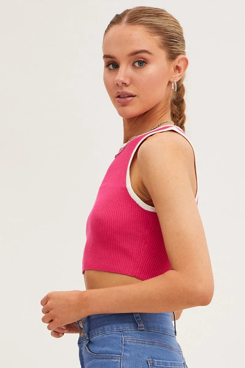 Pink Knit Top Crop Sleeveless Round Neck sold by Ally Fashion product image thumbnail 4