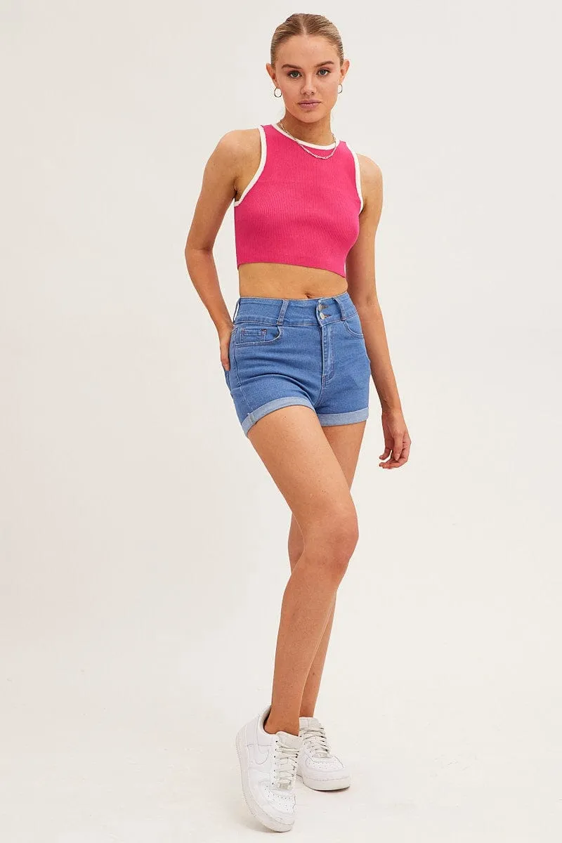 Pink Knit Top Crop Sleeveless Round Neck sold by Ally Fashion product image thumbnail 2
