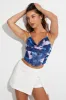 Blue Abstract Corset Top Sleeveless Cowl Neck Crop Mesh sold by Ally Fashion