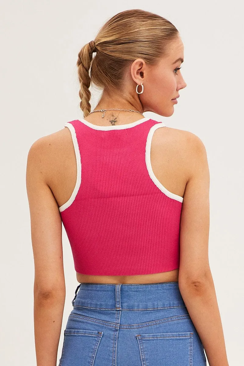 Pink Knit Top Crop Sleeveless Round Neck sold by Ally Fashion product image thumbnail 5