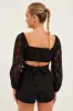 Black Crop Top Long Sleeve Sweetheart Neckline Lace sold by Ally Fashion