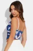 Blue Abstract Corset Top Sleeveless Cowl Neck Crop Mesh sold by Ally Fashion