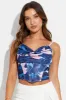Blue Abstract Corset Top Sleeveless Cowl Neck Crop Mesh sold by Ally Fashion