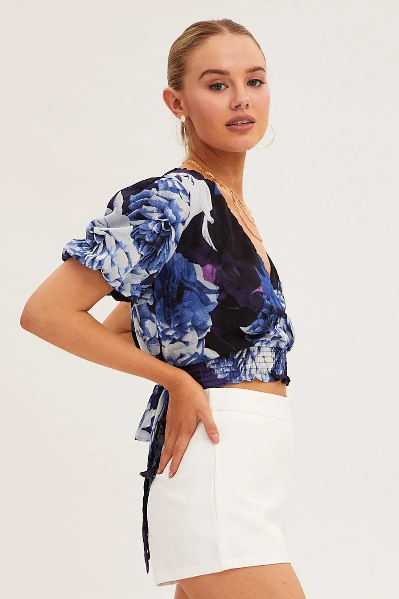 Floral Print Short Sleeve Floral Print V-Neck Crop Top sold by Ally Fashion product image thumbnail 4