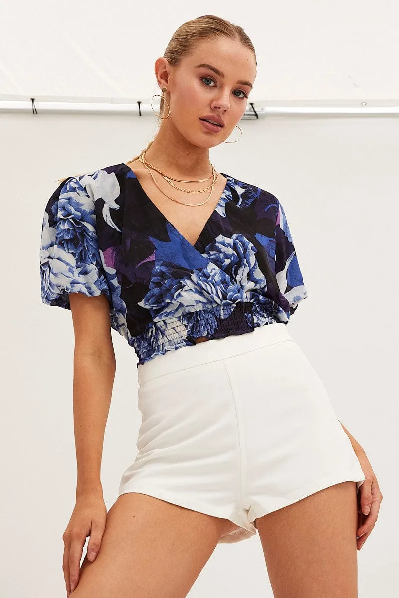 Floral Print Short Sleeve Floral Print V-Neck Crop Top sold by Ally Fashion product image thumbnail 3