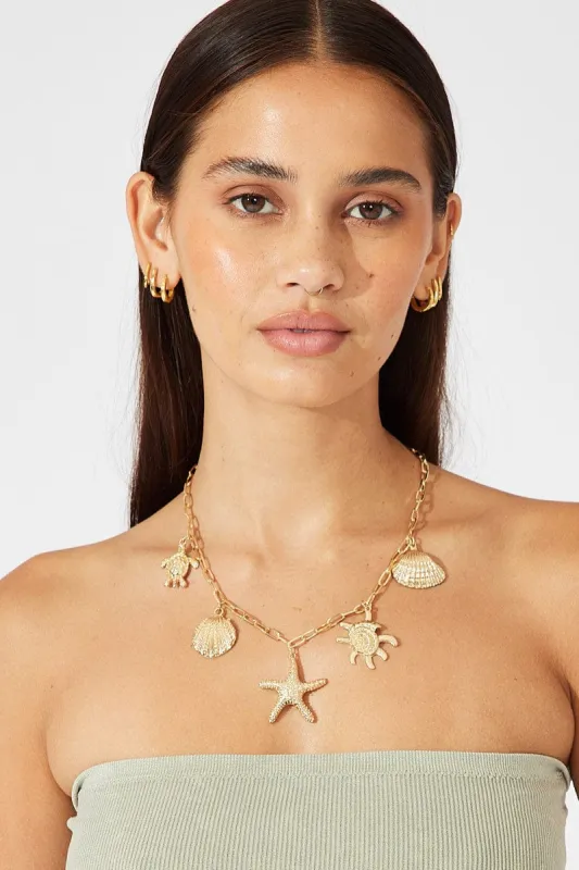 Gold Starfish And Shell Necklace sold by Ally Fashion