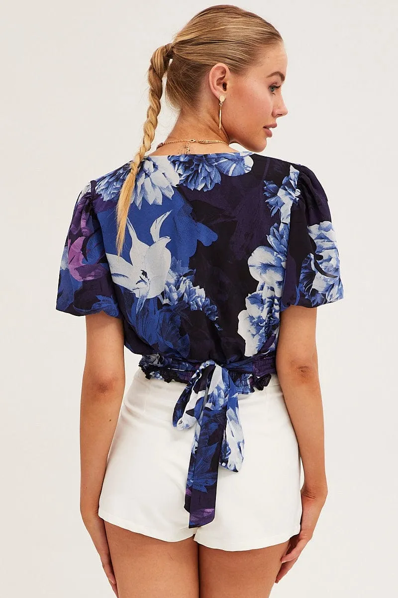 Floral Print Short Sleeve Floral Print V-Neck Crop Top sold by Ally Fashion product image thumbnail 5