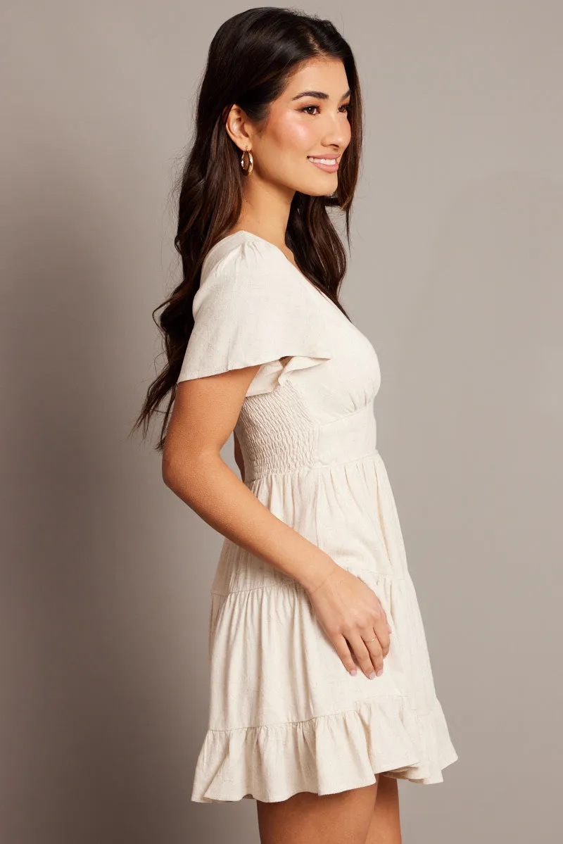 Beige Fit And Flare Dress V-neck Mini sold by Ally Fashion product image thumbnail 4