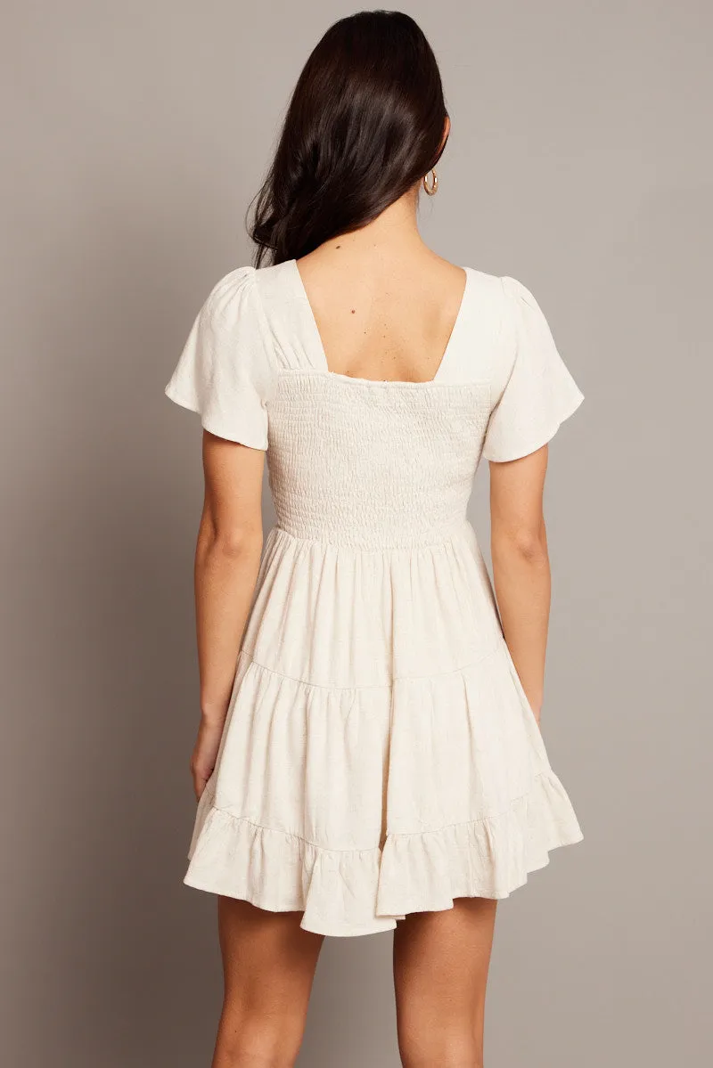 Beige Fit And Flare Dress V-neck Mini sold by Ally Fashion product image thumbnail 5