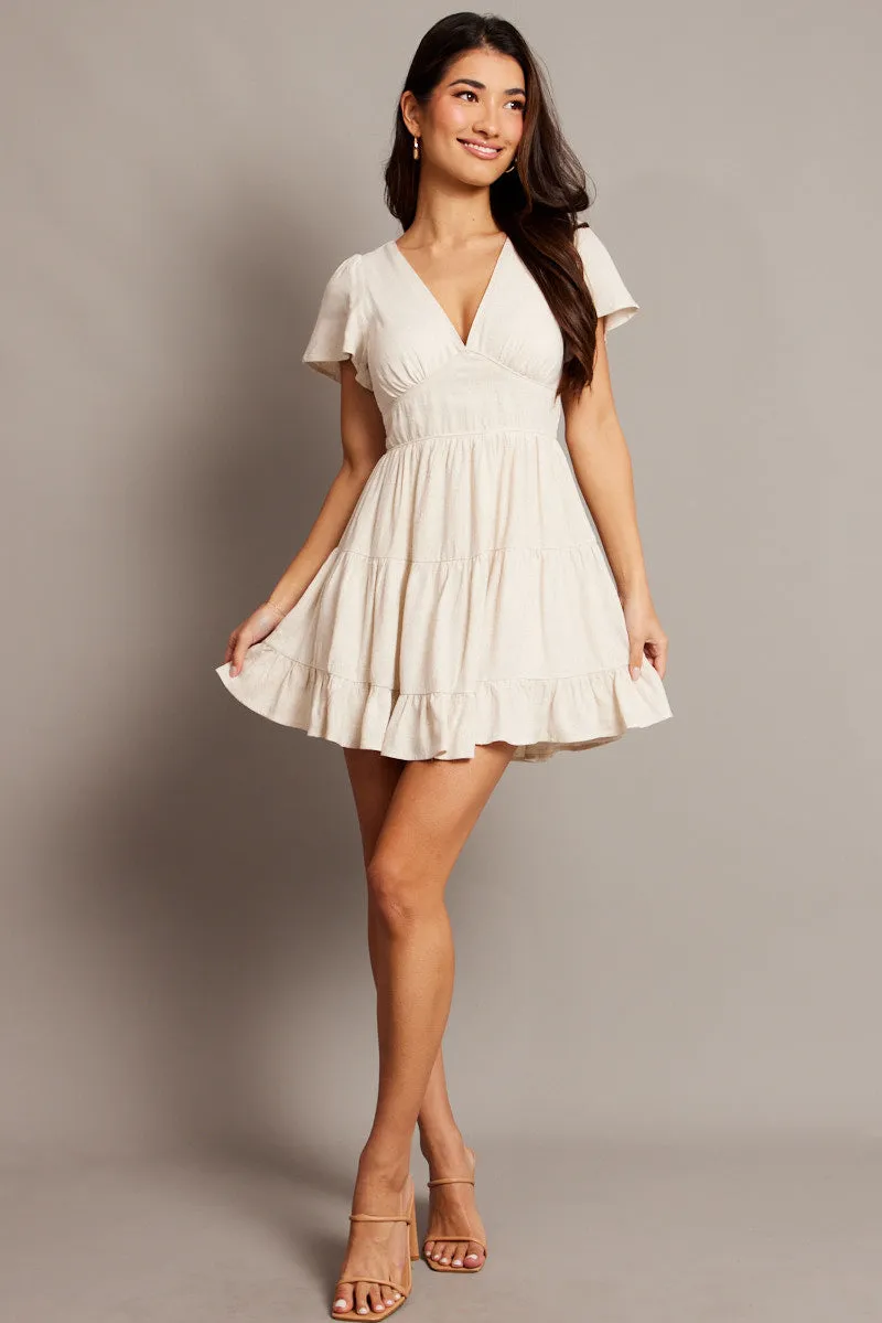 Beige Fit And Flare Dress V-neck Mini sold by Ally Fashion product image thumbnail 2