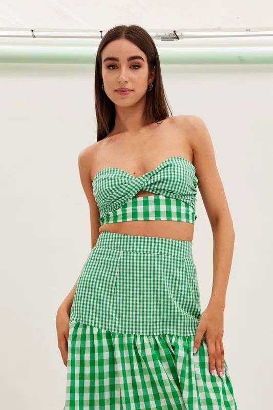 Green Check Bandeau Twist Front Sleeveless Crop sold by Ally Fashion