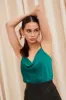 Blue Cami Top Sleeveless Cowl Neck Longline Satin sold by Ally Fashion
