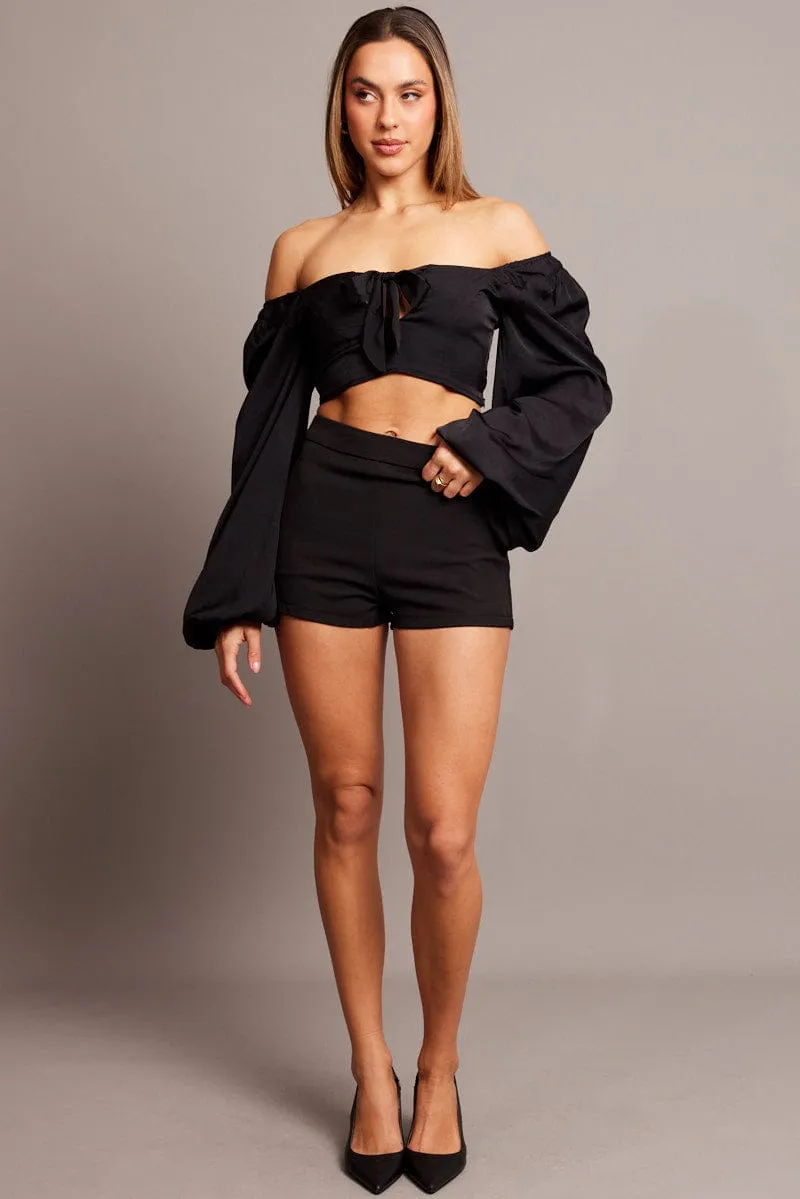 Black Bow Top Balloon Sleeve Satin Top sold by Ally Fashion product image thumbnail 2