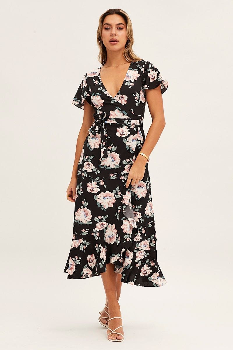 Print Wrap Midi Dress sold by Ally Fashion