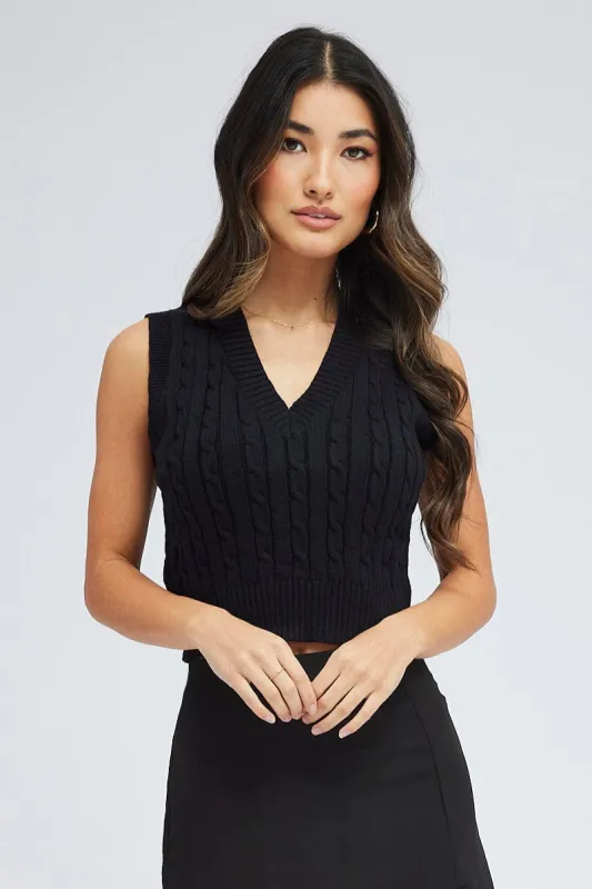 Black Cable Knit Vest sold by Ally Fashion