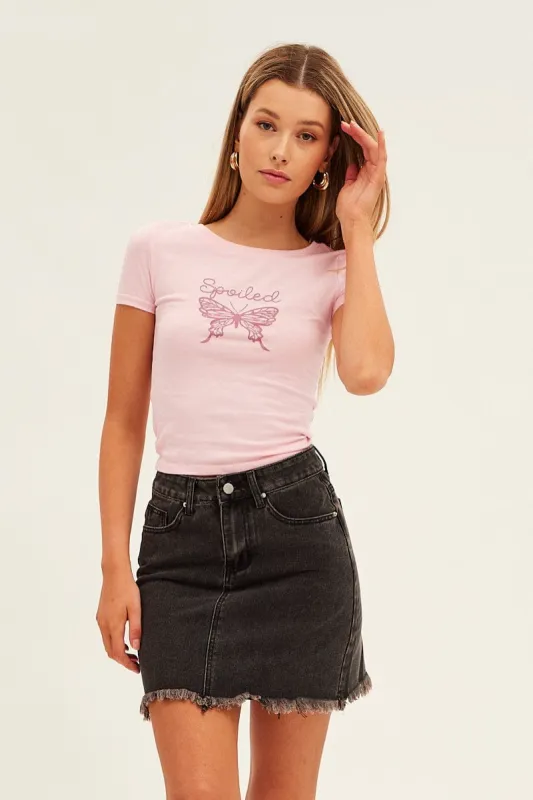 Black High Rise Denim Mini Skirt sold by Ally Fashion