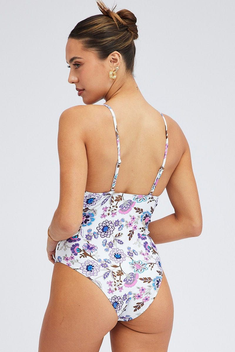 Purple Floral Tie Front One Piece Swimsuit sold by Ally Fashion product image thumbnail 5