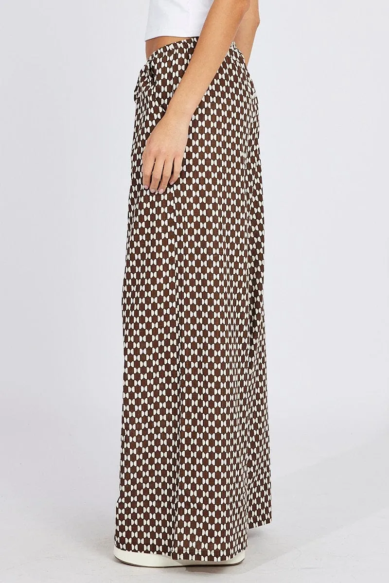 Brown Geo Wide Leg Pants High Rise sold by Ally Fashion product image thumbnail 4