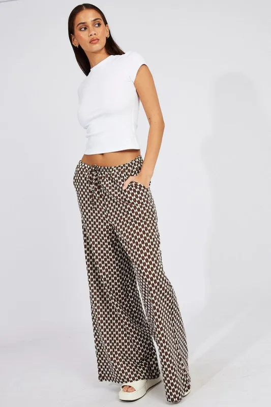 Brown Geo Wide Leg Pants High Rise sold by Ally Fashion