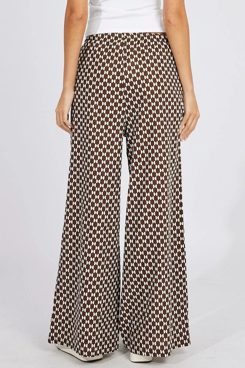 Brown Geo Wide Leg Pants High Rise sold by Ally Fashion product image thumbnail 5