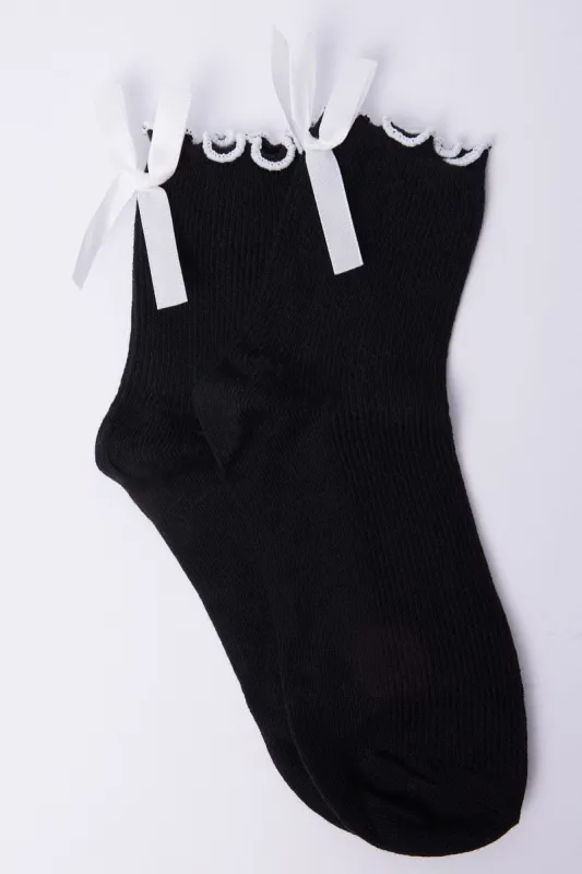 Black Frill Socks with Bow sold by Ally Fashion
