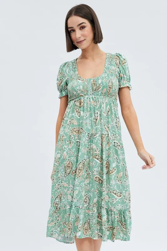 Floral Print Puff Sleeve Midi Dress sold by Ally Fashion
