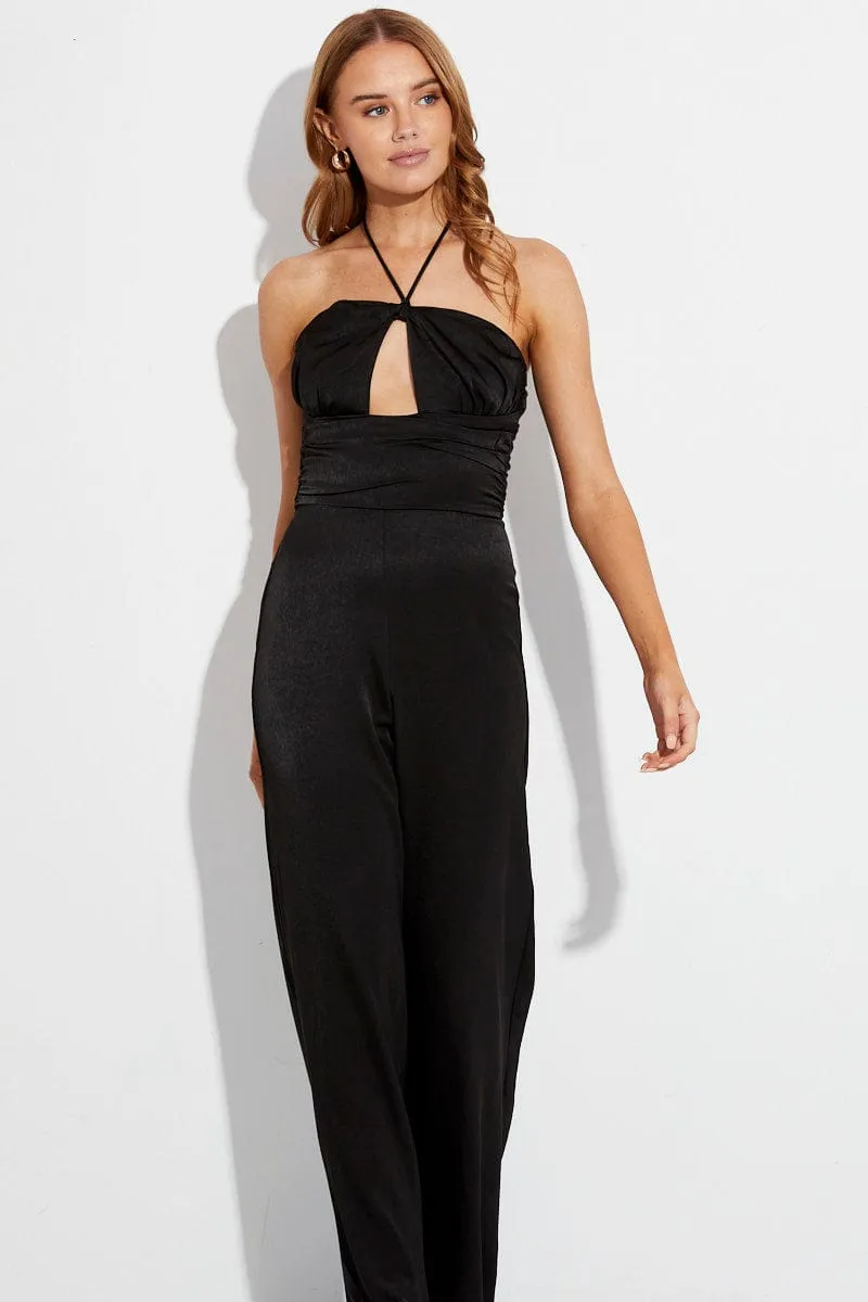 Black Halter Neck Keyhole Slinky Jumpsuit sold by Ally Fashion product image thumbnail 2