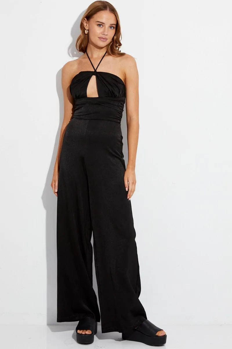 Black Halter Neck Keyhole Slinky Jumpsuit sold by Ally Fashion product image thumbnail 3