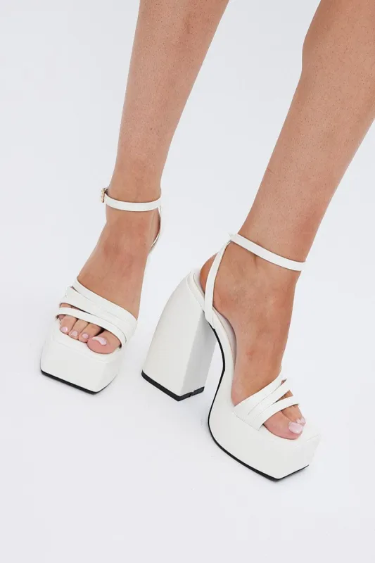 White Strappy Platform Heeled Sandals sold by Ally Fashion