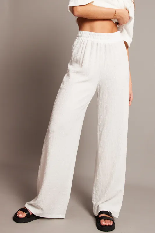White Wide Leg Pants High Rise Textured Fabric sold by Ally Fashion